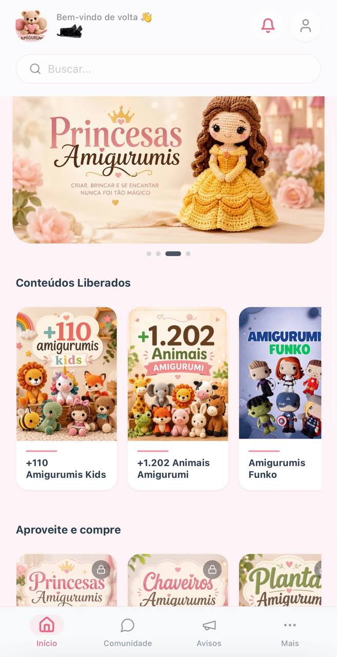 Aplicativo de chaveiros amigurumi
